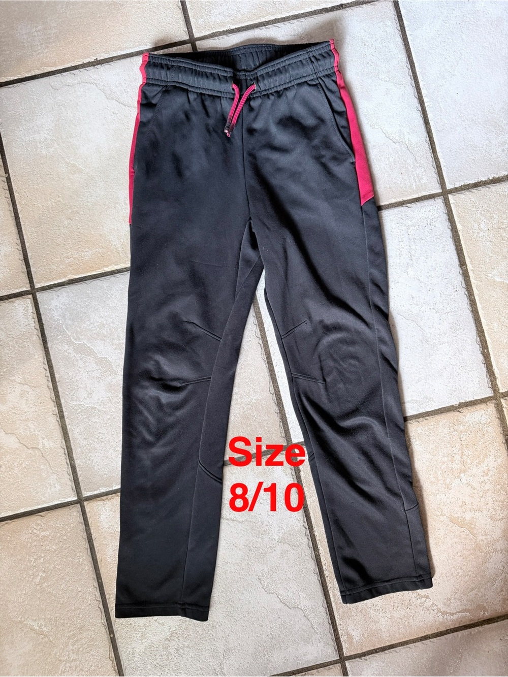 Kids Black Active Pants with Red Trim